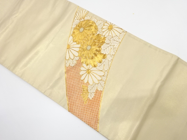 アンティーク　疋田に菊模様　刺繍　袋帯（着用可）